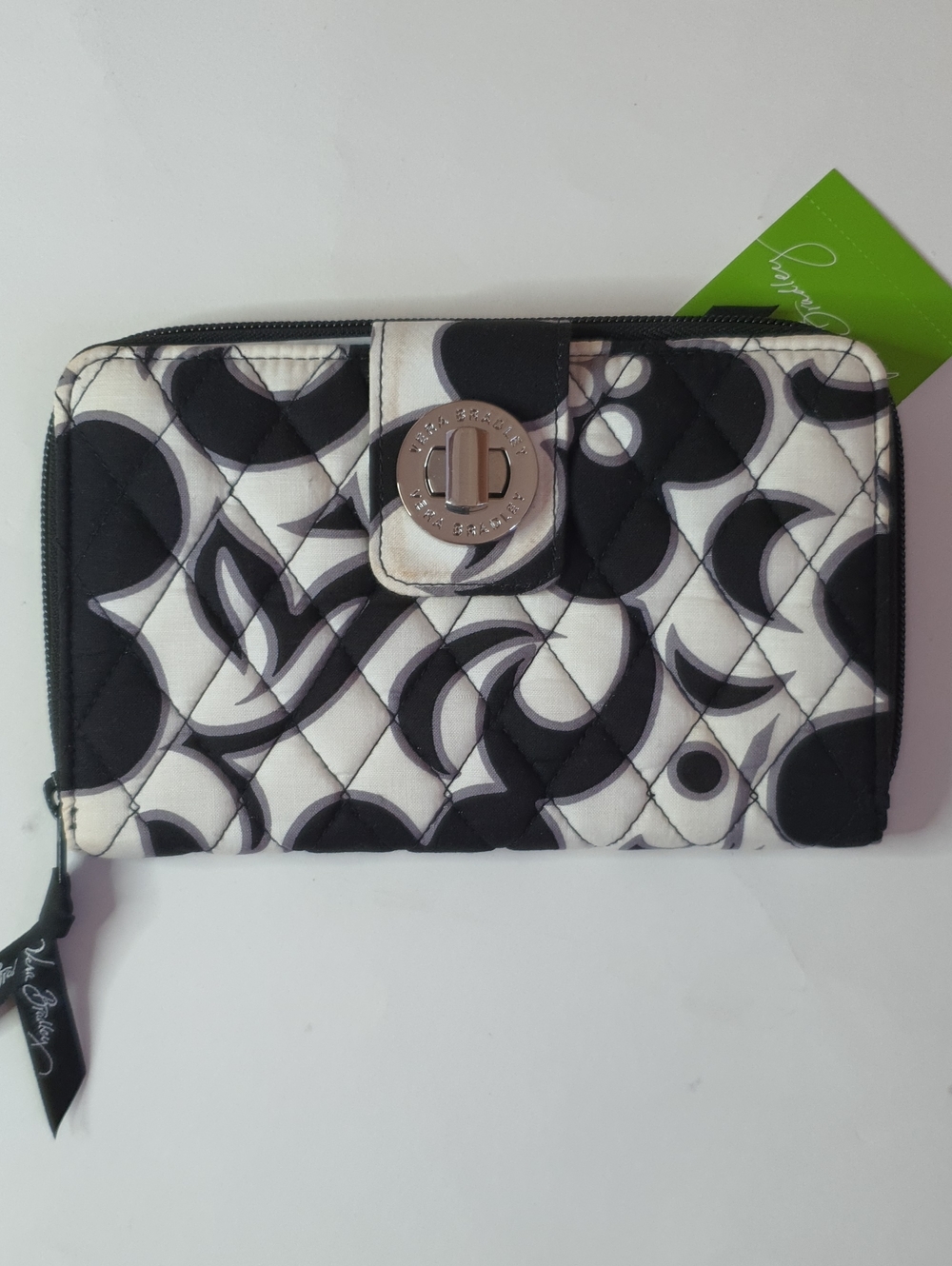 Vera Bradley Black & White Quilted Zip Wallet with Turn-Lock